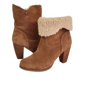 Koolaburra Leather Sheepskin Suede Sherpa Foldover Heeled Boots Size 8